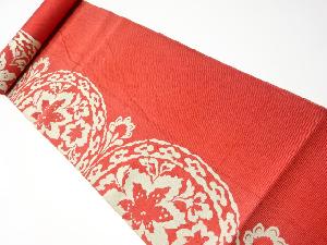 アンティーク　絵皿に草花模様織り出し八寸帯地反物